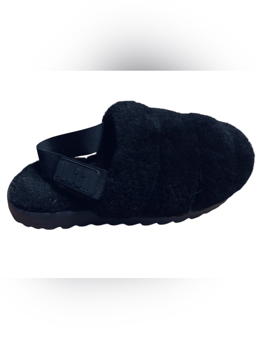 Ends in 24 Hours Ugg Black Fluffy Sheepskin Elastic Slingback Slippers Size 8 - Picture 2 of 7